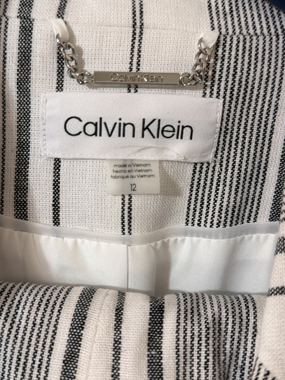 Calvin Klein Black & White Striped Dress with Chain Detail